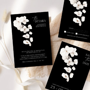 Invitación Boda de flores de orquídeas blancas y negras moder