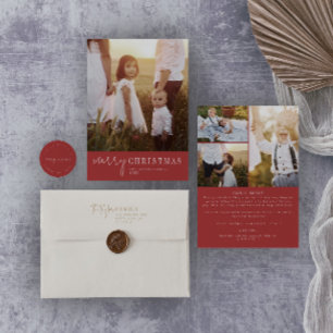 Tarjeta Festiva Moda moderna   Navidades rojos fotoaño en revisión