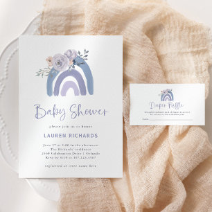 Invitación Blue y Purple Boho Dusty   Baby Shower arcoiris