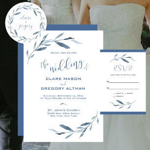 Invitación Boda de hojas de color azul y blanco