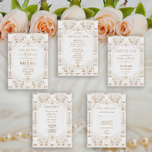 Invitación Gran Gatsby blanco de oro real Boda de los años 20