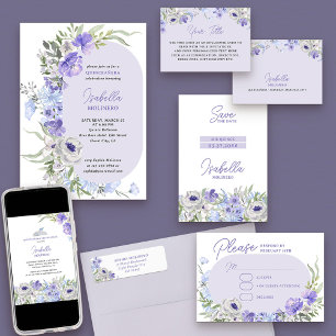 Tarjeta De Confirmación De Asistencia Marco floral elegante de color púrpura claro