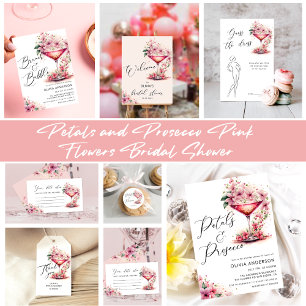 Tarjeta De Recepción Pétalos y receta floral rosada de Prosecco