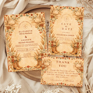 Tarjeta De Agradecimiento Boda de jardín rústica occidental con vaquera