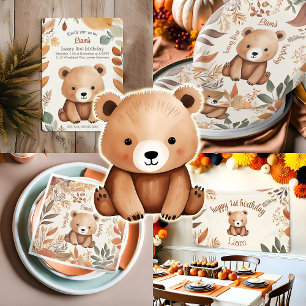 Invitación Otoño Woodland Baby Bear Watercolor Primer cumplea