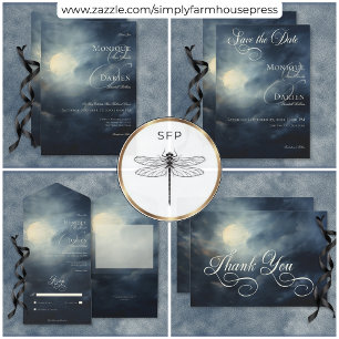 Tarjeta De Recepción Oscuro Gótico Full Moon Night Sky Wedding Recepció