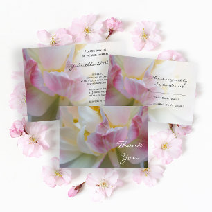 Invitación Boda Primavera de la flor de tulipano blanco rosa