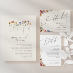 Invitación Monograma de flor silvestre color Beige Boda fotog