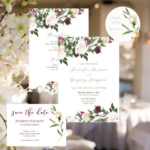 Pegatina Redonda Rosas de acuarela blanca para pegatinas de boda