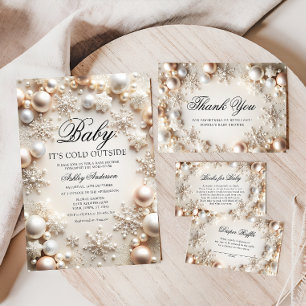 Invitación Perlas y copos de nieve Baby Shower