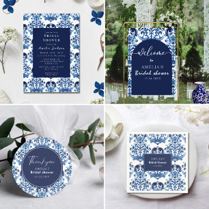 Pegatina Redonda Algo de color azul Chinoiserie Británica Ducha