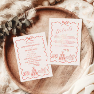 Tarjeta De Recepción Wavy Whimsical Italiano Doodle Boda