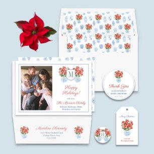 Tarjeta Festiva Moda Chinoiserie Navidades de fotografía de la fam