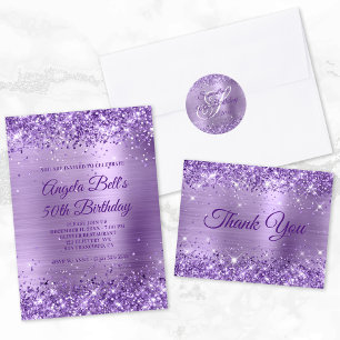 Invitación Faux Sparkly Royal Purple Purpurina y Relieve meta