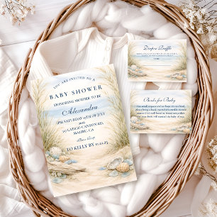 Invitación Baby Shower Azul Suave Costero