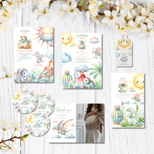 Invitación Whimsical Pastel Hatching Pronto Dino Baby Shower