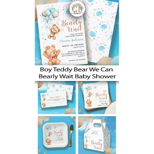 Pegatina Redonda Boy Teddy Bear Podemos Esperar A Baby Shower
