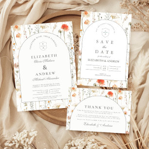 Tarjeta De Agradecimiento Boda Botánica Minimalista de Flores Silvestres