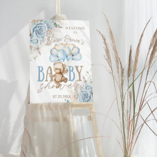 Invitación Teddy Bear Blue Floral Pampas Grasa Baby Shower