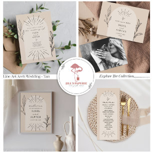 Tan Arch Boda QR RSVP Todo En Una Invitación