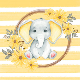 Invitación Elefante acuático con Baby Shower de oidos amarill