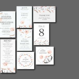 Peach Watercolor Dandelion Wedding Invitación