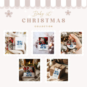 Tarjeta Festiva Blue Snowman 7 Photo First Christmas