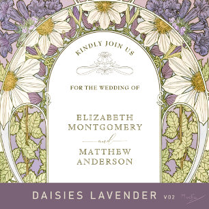 Invitación Lavender Marguerite Daisy Boda Art Nouveau