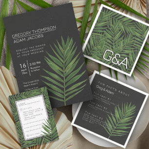 Pegatina Cuadrada Moderno Boda de Starry Sky & Beach Palm Minimalist