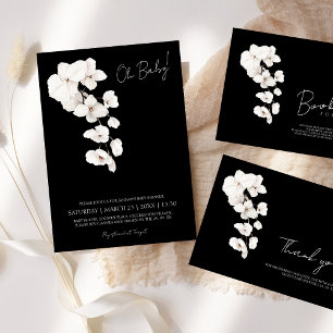Invitación Bebé en Baby Shower de orquídeas negras y blancas