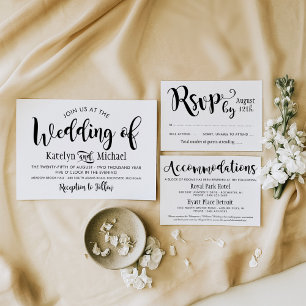 Invitación Boda de escritura manuscrita moderna en negro