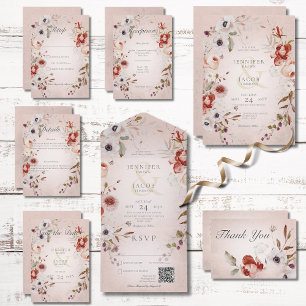 Invitación a la boda romántica de Rosa con flores 