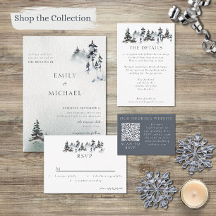 Invitación Todo En Uno Minimalista Evergreen Mountain Green Slate Blue