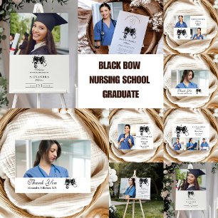 Tarjeta De Agradecimiento Graduado de la escuela de Enfermería Black Bow