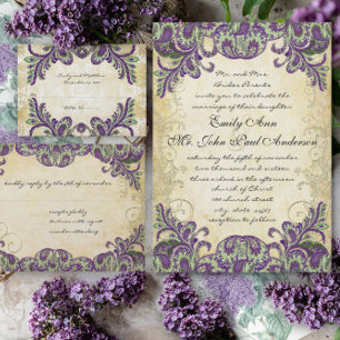 Invitación Boda de Peacock Paisley violeta y verde