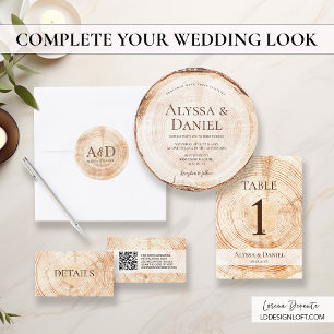 Invitación Boda Rústico de la corteza del árbol de madera