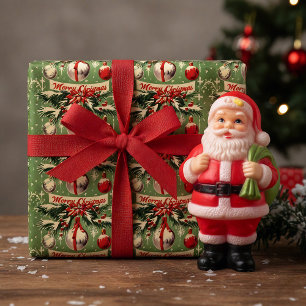 Papel De Regalo Navidad retro vintage: Yuletide de mediados de sig