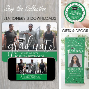 Anuncio Graduación de fotografías en blanco y verde de esc