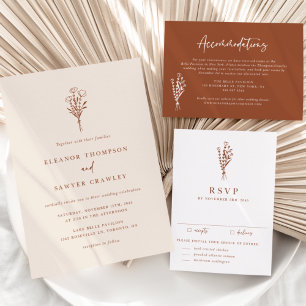 Invitación Con Relieve Metalizado Boho Boda de fotografía botánica Minimalista de Bo