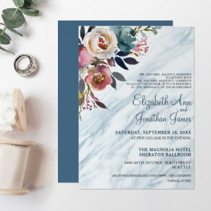 Invitación Boda floral de vino de champán azul turquesa y for