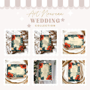 Invitación Art Nouveau, Boda floral europeo