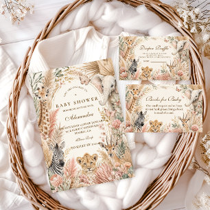Tarjeta De Recepción Sorteo de Pañales para Niña Safari Boho Caprichosa