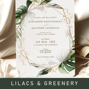 Invitación a la boda de Monstera Gold Watercolor