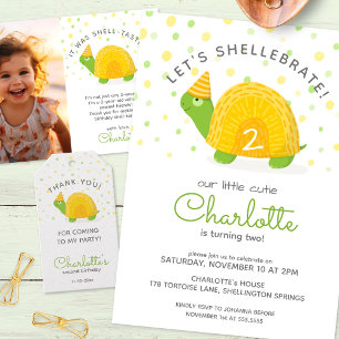 Invitación Tortuga, amarillo verde, cumpleaños de un niño