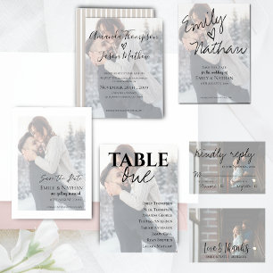 Invitación Faux Vellum Effect Photo Typography Boda