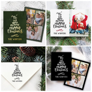 Tarjeta Festiva Con Relieve Metalizado 3 Letras de plata fotográfica y árbol de Navidad n