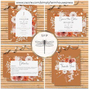 Invitación Naranja Quemado Boho Cae Arco Floral Monograma Arr