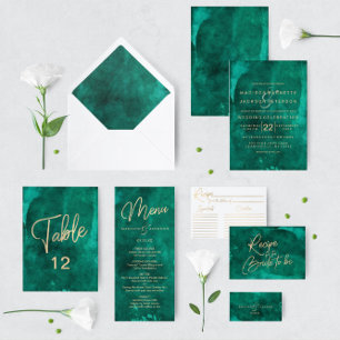 Invitación Agua verde esmeralda y recepción de la boda de oro