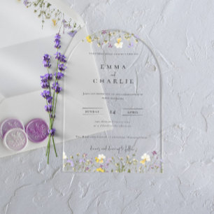 Pegatina Cuadrada Boho Wildflowers lilac Script boda