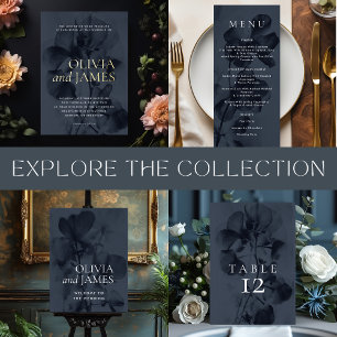 Invitación Con Relieve Metalizado Oscuro Moody Boda Botánica Elegante Oro